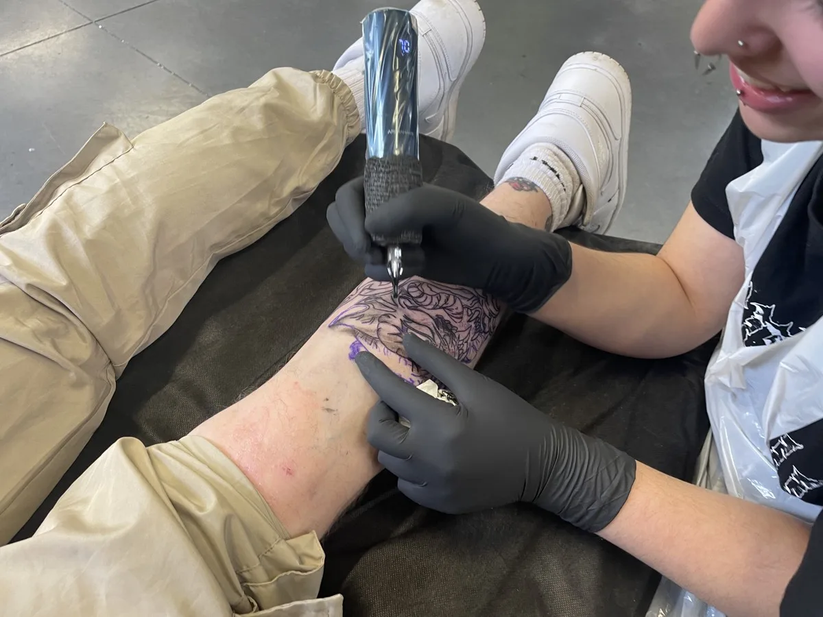 Tiger tattoo lining close up